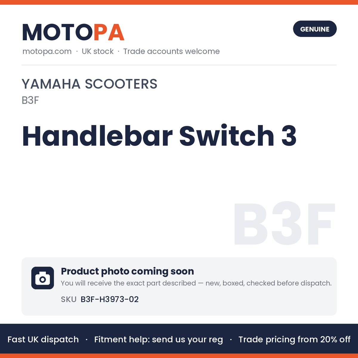 Genuine Yamaha Handlebar Switch 3 B3F-H3973-02 | SKU B3F-H3973-02 | photo coming soon
