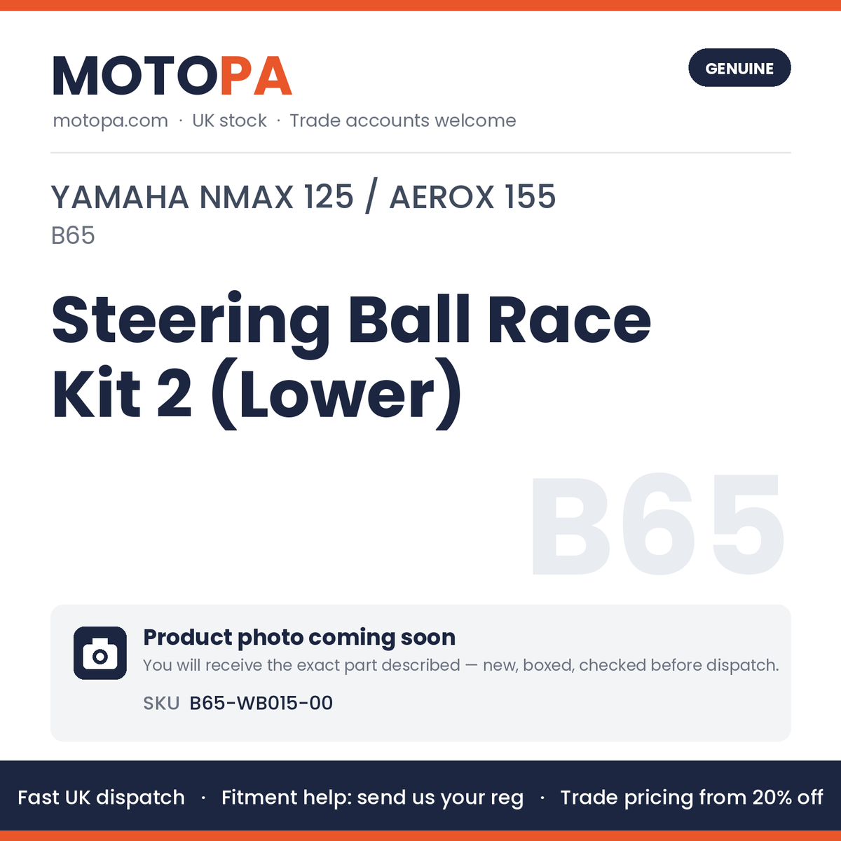 Genuine Yamaha NMAX 125 / Aerox 155 Steering Ball Race Kit 2 (Lower) B65-WB015-00 | SKU B65-WB015-00 | photo coming soon