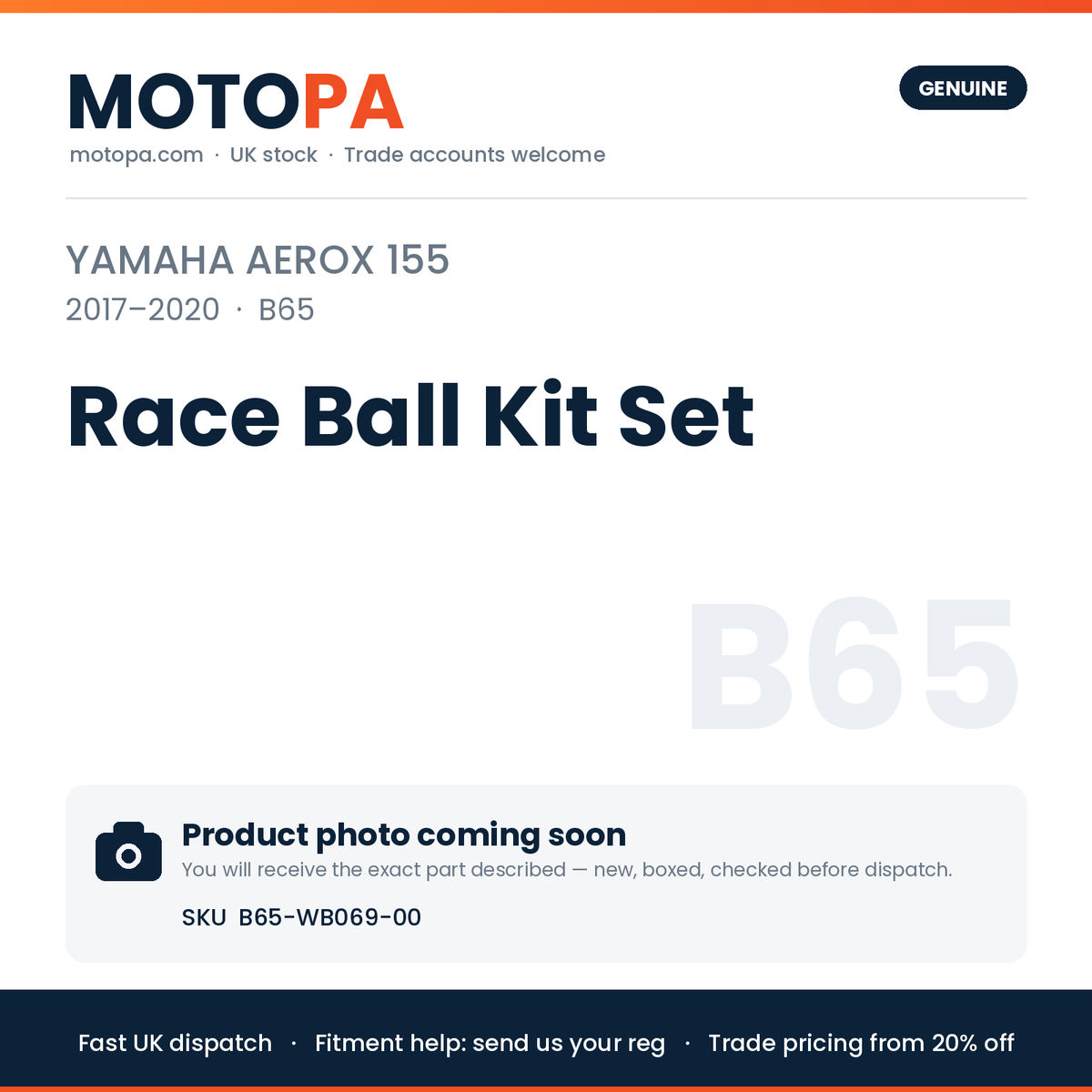 Genuine Yamaha Aerox 155 (import) 2017-2020 Race Ball Kit Set B65-WB069-00 | SKU B65-WB069-00 | photo coming soon