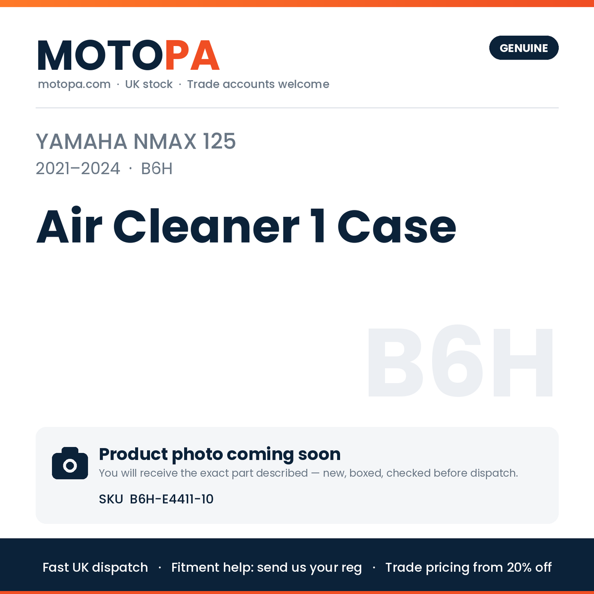 Genuine Yamaha NMAX 125 2021-2024 Air Cleaner 1 Case B6H-E4411-10 | SKU B6H-E4411-10 | photo coming soon