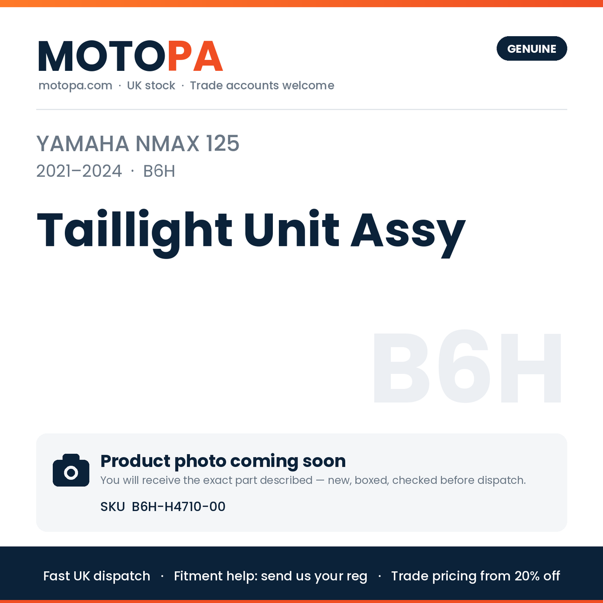 Genuine Yamaha NMAX 125 2021-2024 Taillight Unit Assy B6H-H4710-00 | SKU B6H-H4710-00 | photo coming soon