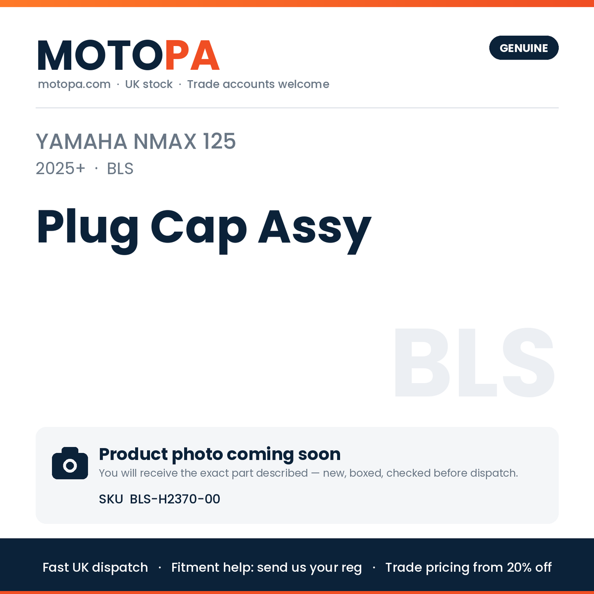 Genuine Yamaha NMAX 125 2025+ Plug Cap Assy BLS-H2370-00 | SKU BLS-H2370-00 | photo coming soon
