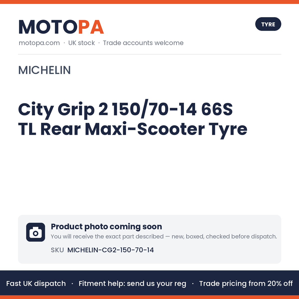 Michelin City Grip 2 150/70-14 66S TL Rear Maxi-Scooter Tyre | photo coming soon