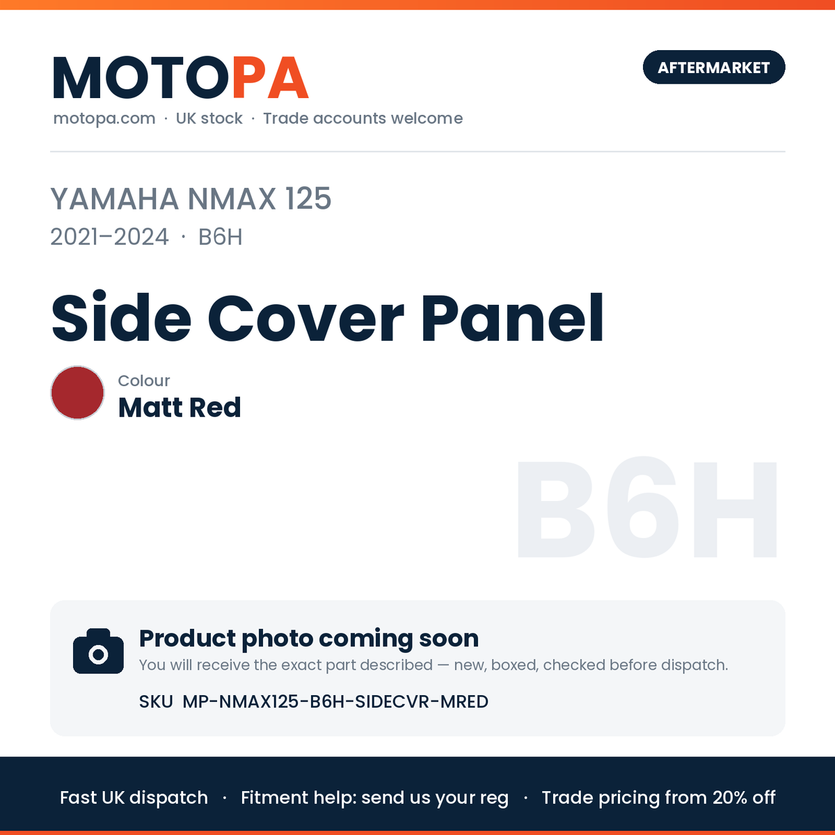 Yamaha NMAX 125 2021-2024 Side Cover Panel – Matt Red | SKU MP-NMAX125-B6H-SIDECVR-MRED | photo coming soon