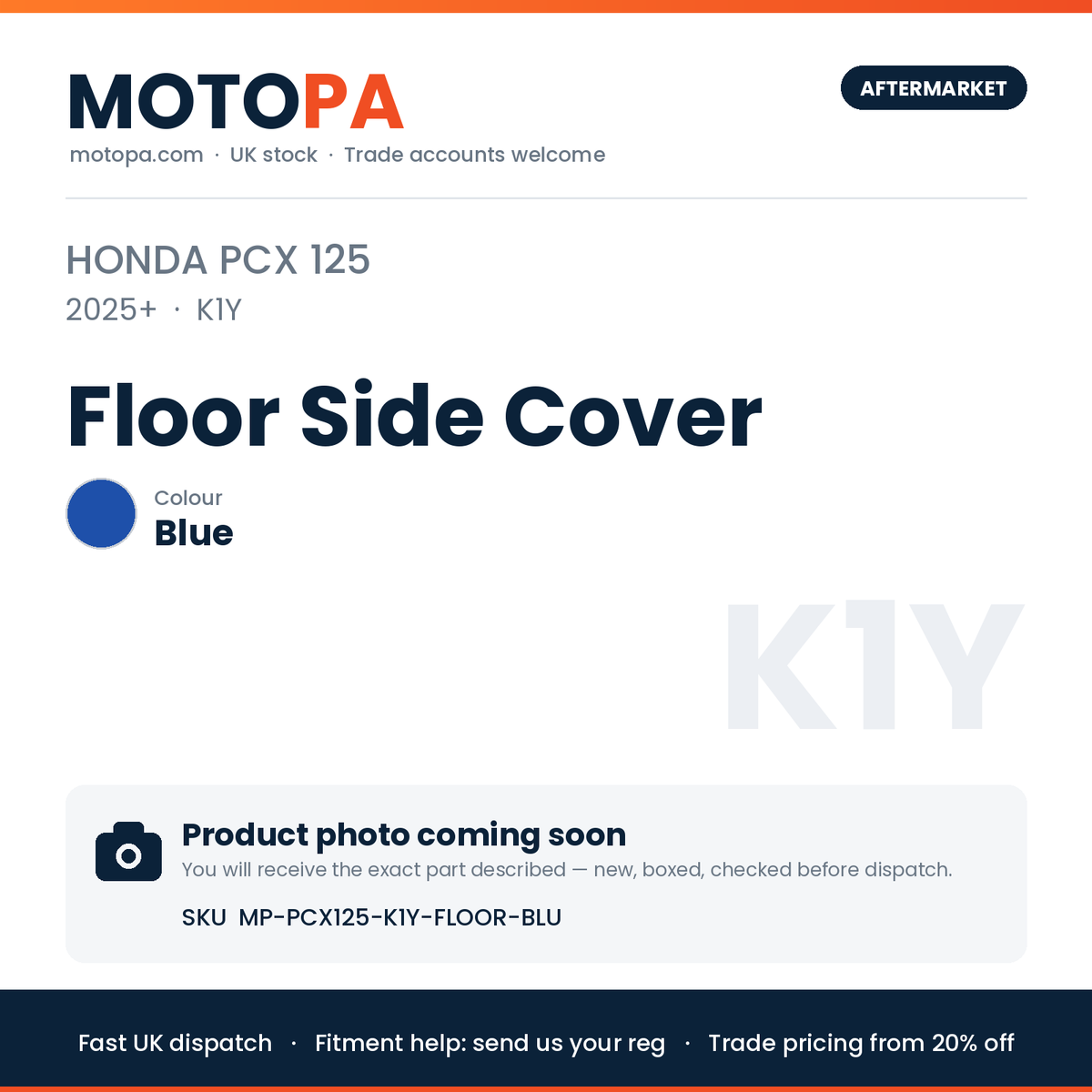 Honda PCX 125 2025+ Floor Side Cover – Blue | SKU MP-PCX125-K1Y-FLOOR-BLU | photo coming soon