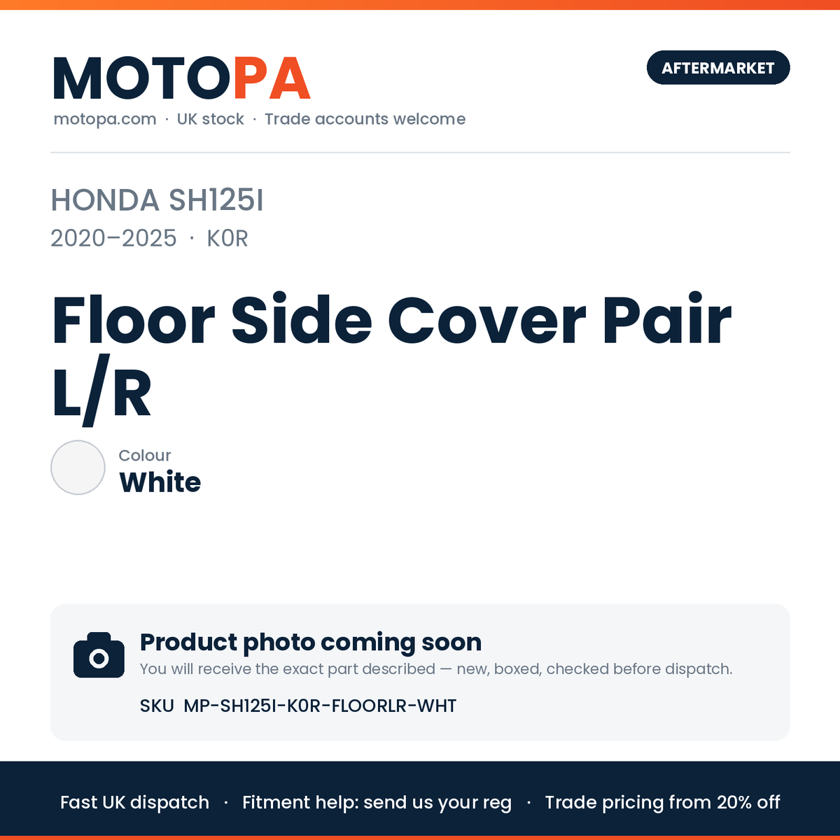 Honda SH125i 2020-2025 Floor Side Cover Pair L/R – White | SKU MP-SH125I-K0R-FLOORLR-WHT | photo coming soon