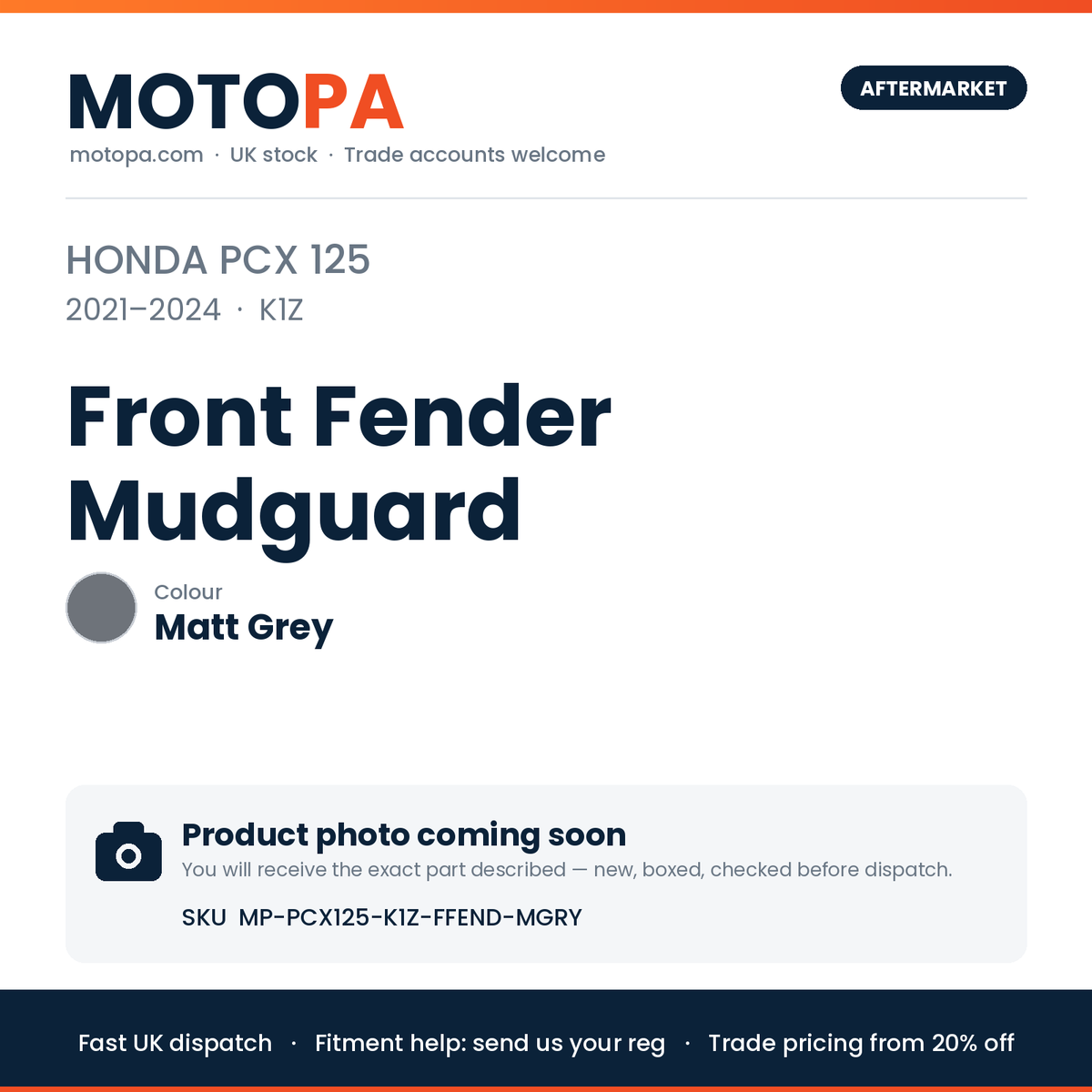 Honda PCX 125 2021-2024 Front Fender Mudguard – Matt Grey (product photo coming soon)