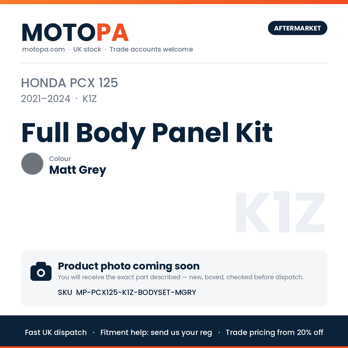 Honda PCX 125 2021-2024 Full Body Panel Kit – Matt Grey (product photo coming soon)