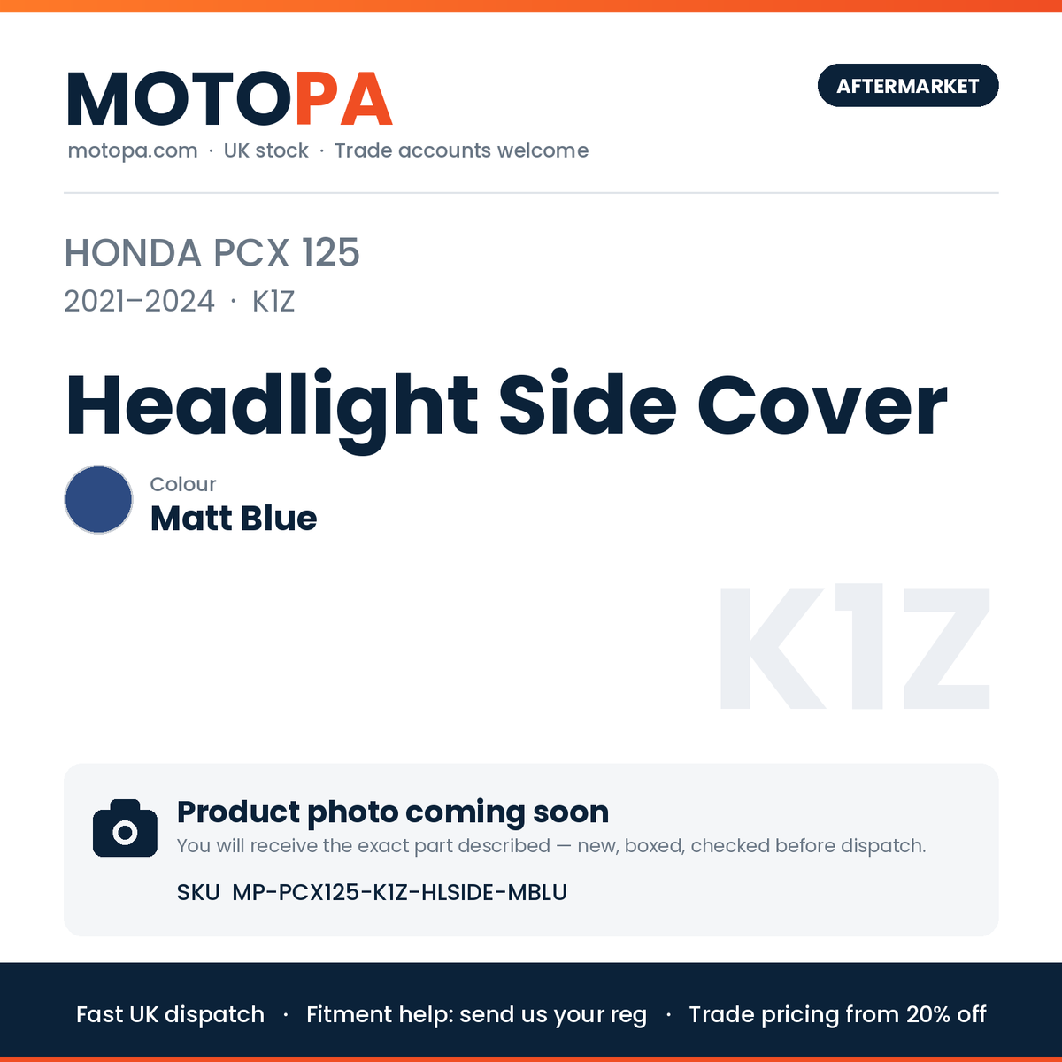 Honda PCX 125 2021-2024 Headlight Side Cover – Matt Blue (product photo coming soon)