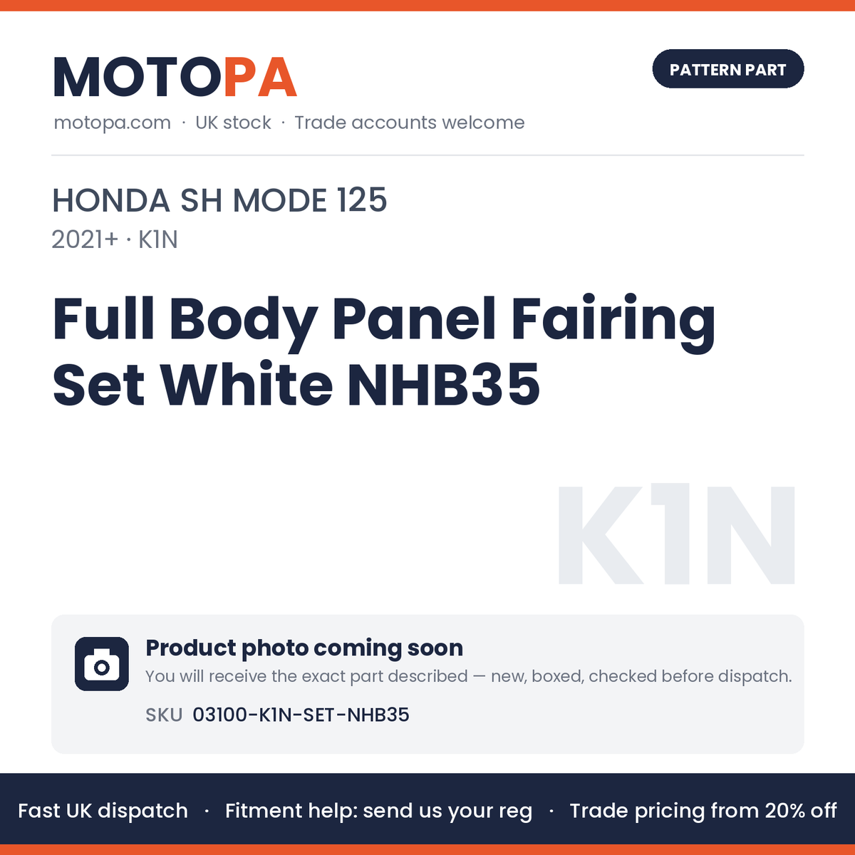 Fits Honda SH Mode 125 2021+ Full Body Panel Fairing Set White NHB35 | MotoPa