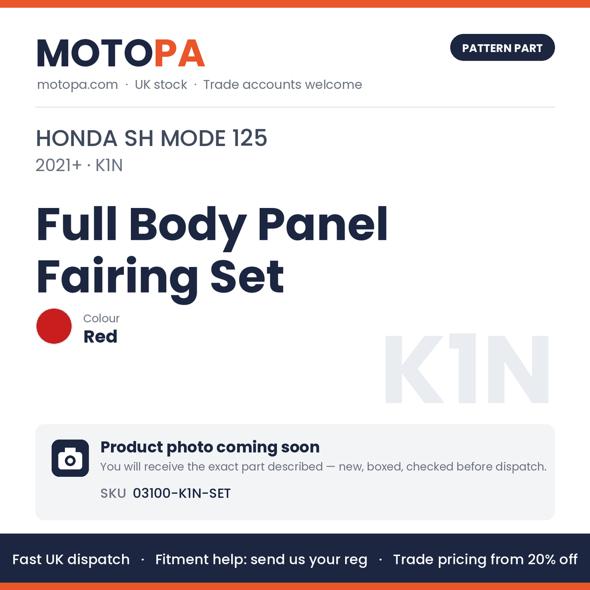 Fits Honda SH Mode 125 2021+ Full Body Panel Fairing Set Red | MotoPa