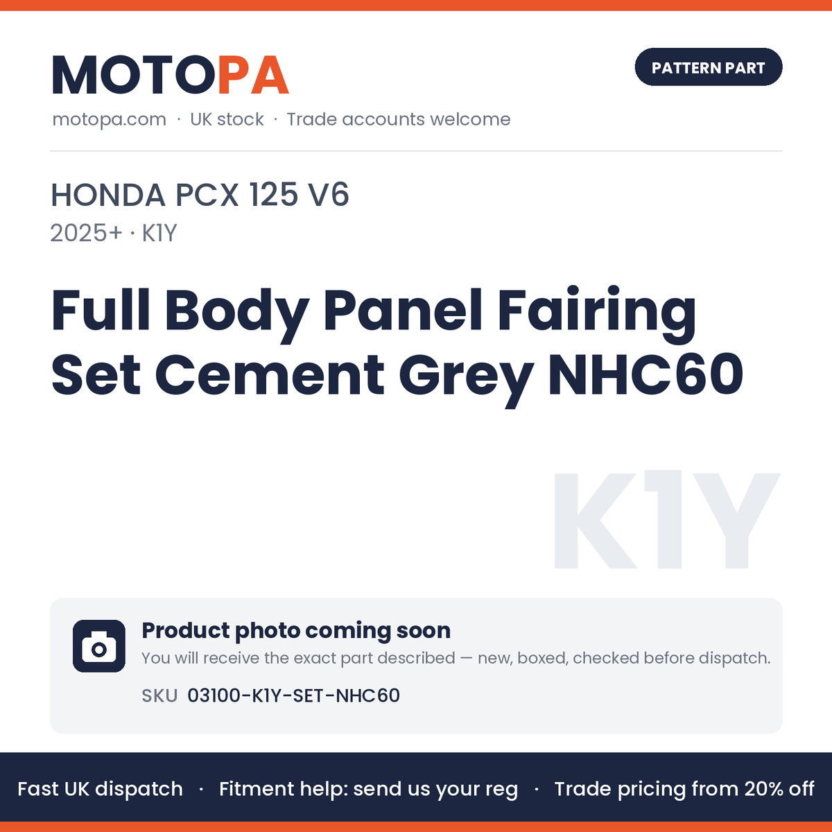 Fits Honda PCX 125 V6 2025+ Full Body Panel Fairing Set Cement Grey NHC60 | MotoPa
