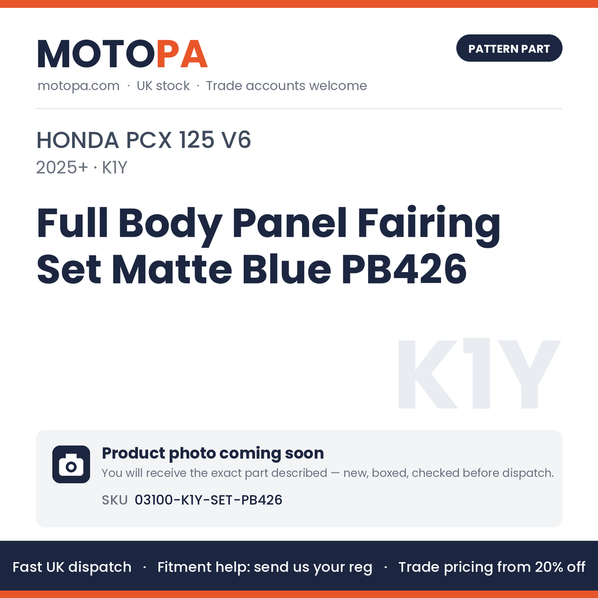 Fits Honda PCX 125 V6 2025+ Full Body Panel Fairing Set Matte Blue PB426 | MotoPa