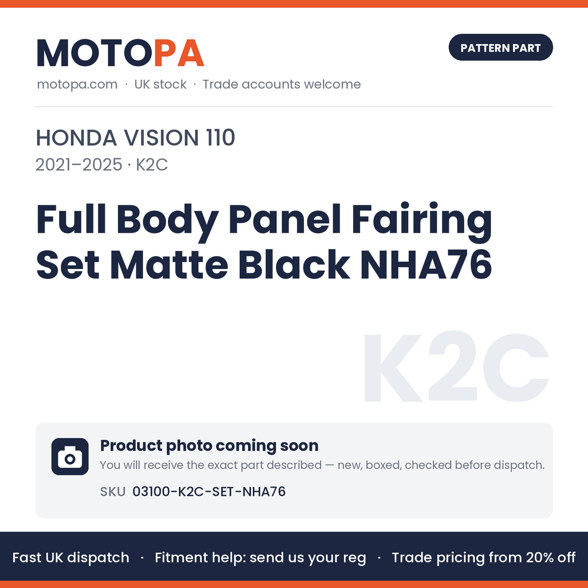 Fits Honda Vision 110 2021-2025 Full Body Panel Fairing Set Matte Black NHA76 | MotoPa