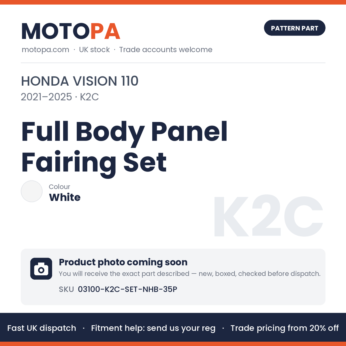 Fits Honda Vision 110 2021-2025 Full Body Panel Fairing Set White NHB-35P | MotoPa