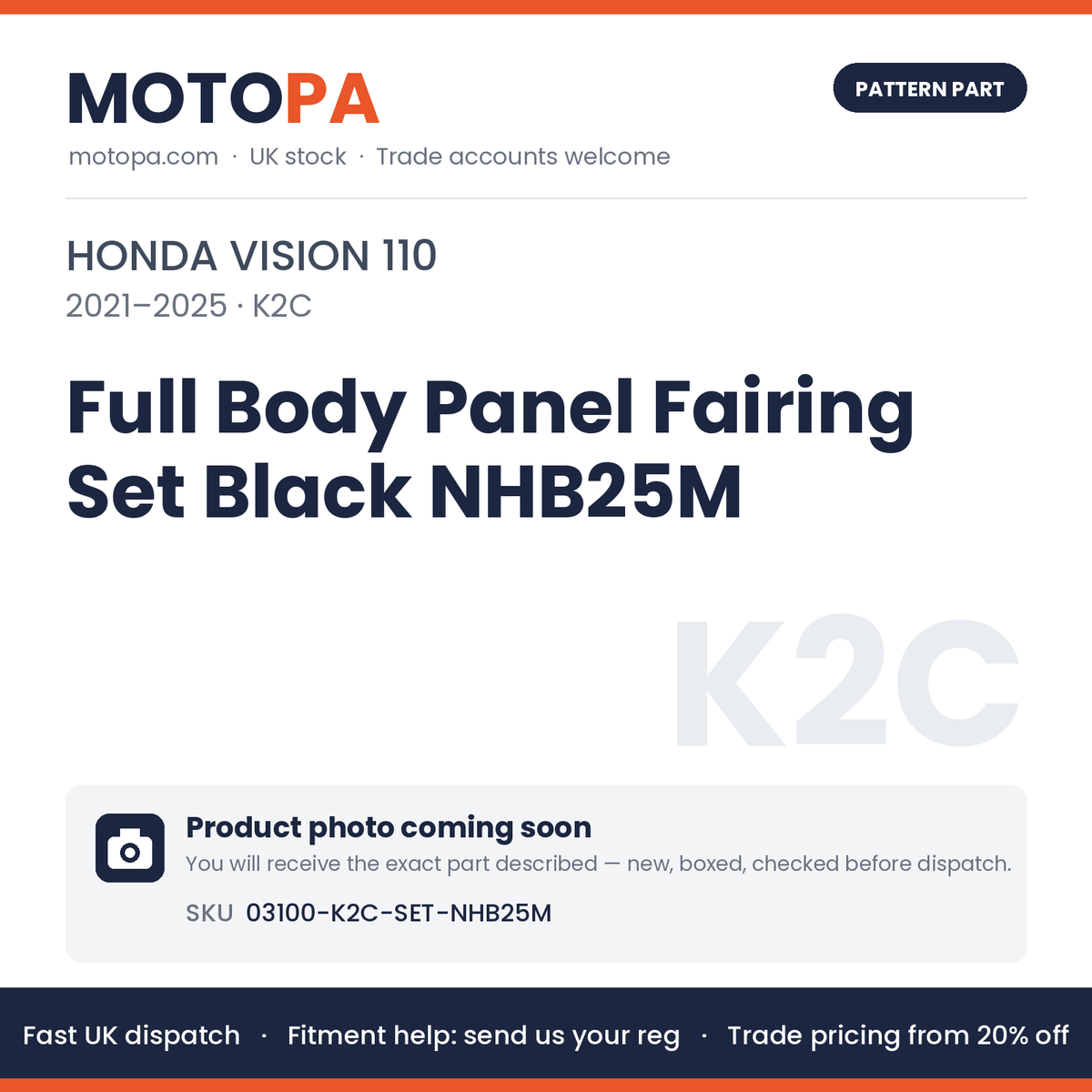 Fits Honda Vision 110 2021-2025 Full Body Panel Fairing Set Black NHB25M | MotoPa