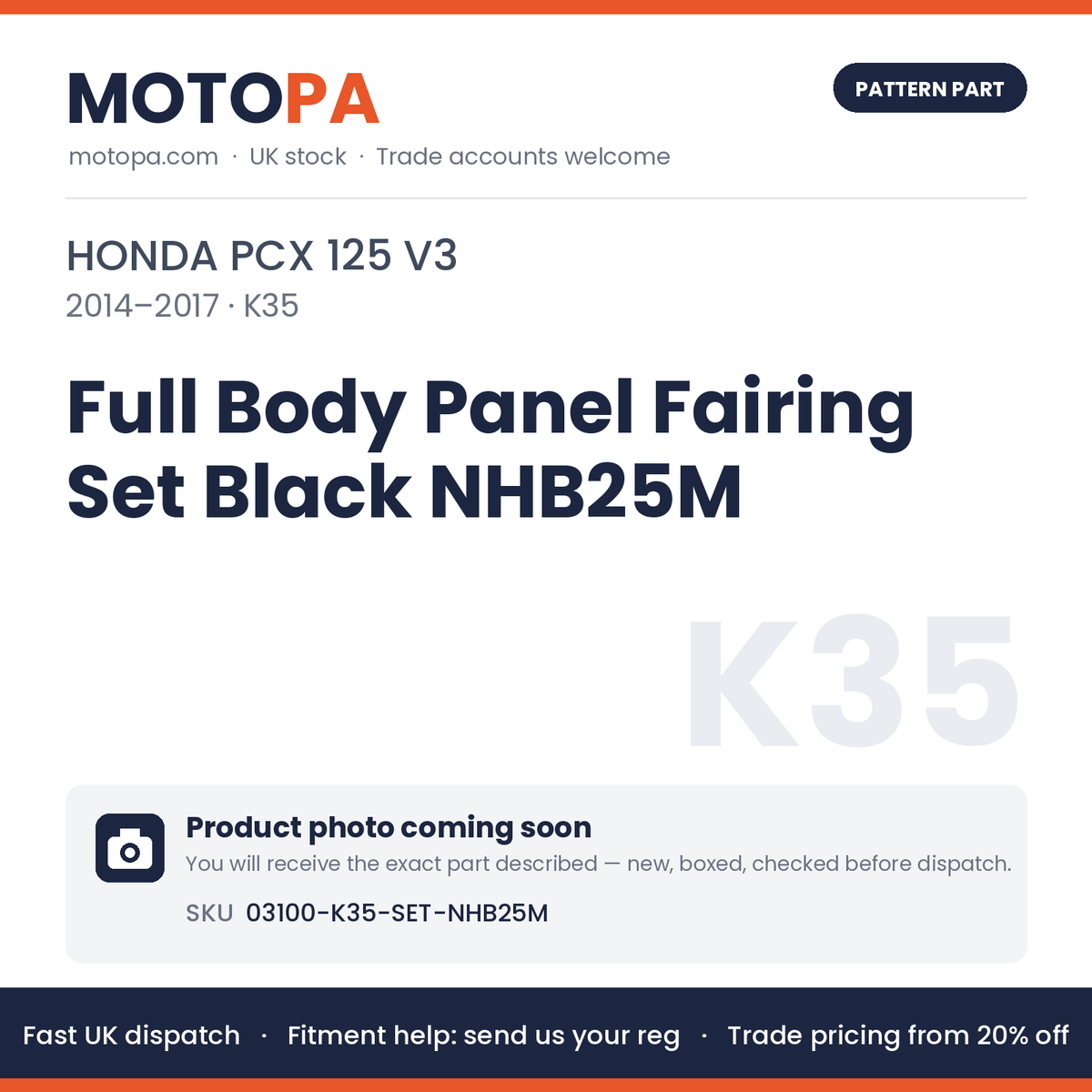 Fits Honda PCX 125 V3 2014-2017 Full Body Panel Fairing Set Black NHB25M | MotoPa