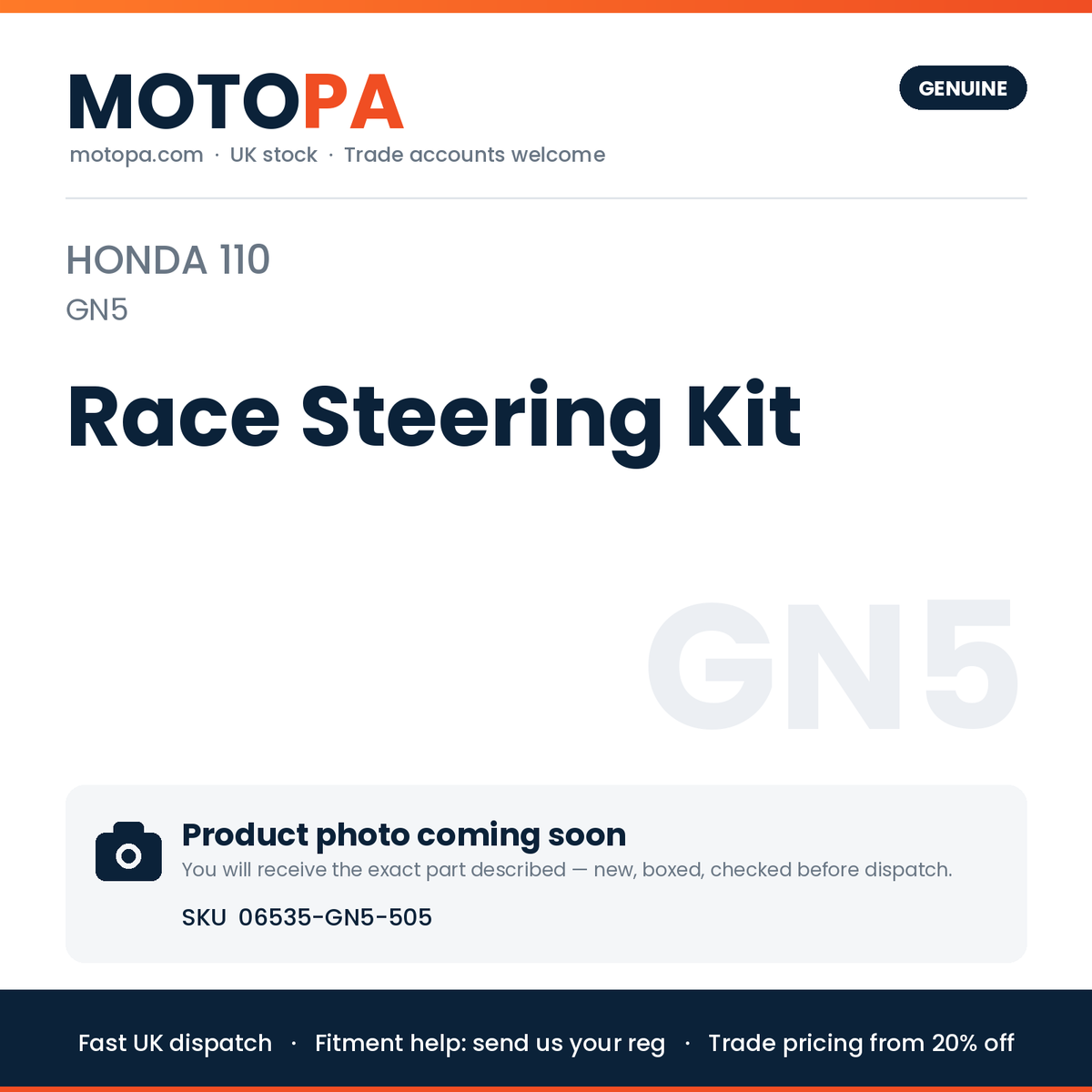 Genuine Honda Honda 110 (import) Race Steering Kit 06535-GN5-505 | SKU 06535-GN5-505 | photo coming soon