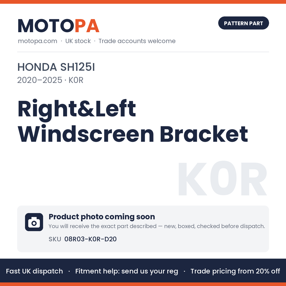 Fits Honda SH125i 2020-2025 Right&Left Windscreen Bracket 08R03-K0R-D20 | MotoPa