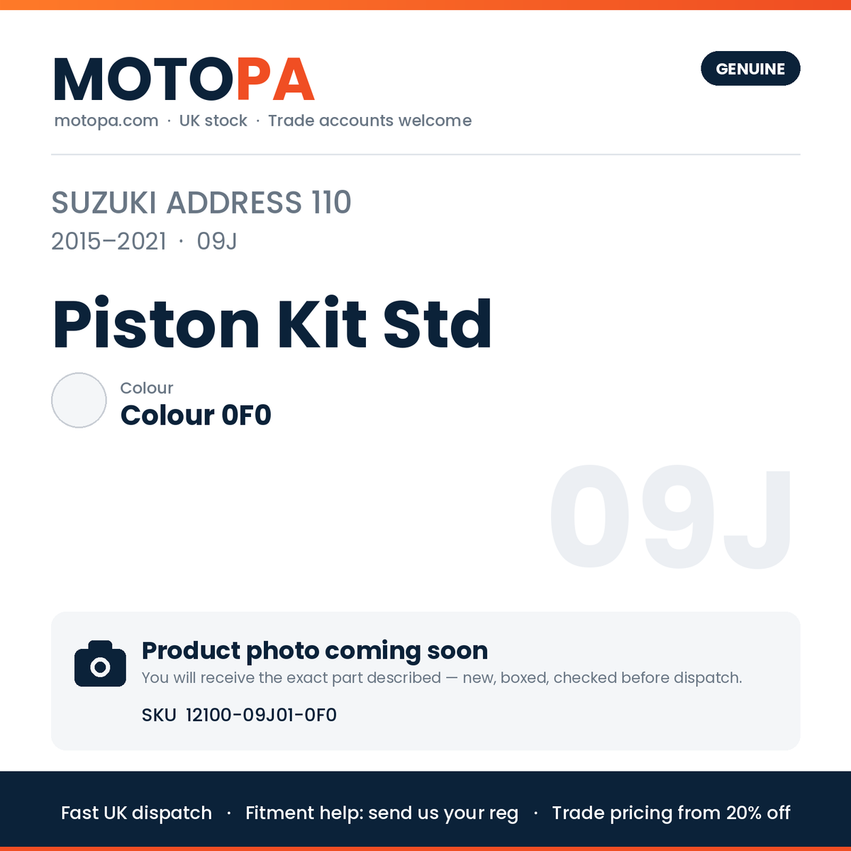 Genuine Suzuki Address 110 2015-2021 Piston Kit Std 12100-09J01-0F0 | SKU 12100-09J01-0F0 | photo coming soon