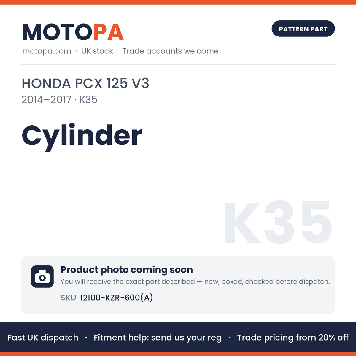Fits Honda PCX 125 V3 2014-2017 Cylinder 12100-KZR-600(A) | MotoPa