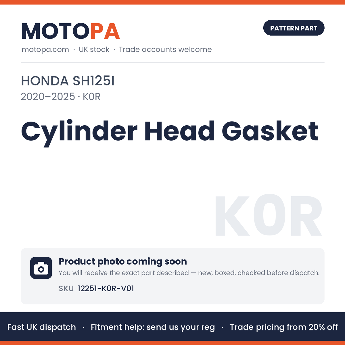 Fits Honda SH125i 2020-2025 Cylinder Head Gasket 12251-K0R-V01 | MotoPa