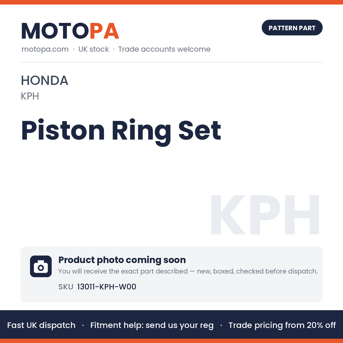 Fits Honda Piston Ring Set 13011-KPH-W00 | MotoPa