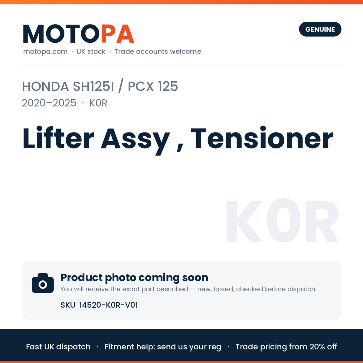 Genuine Honda SH125i / PCX 125 2020-2025 Lifter Assy , Tensioner 14520-K0R-V01 | SKU 14520-K0R-V01 | photo coming soon