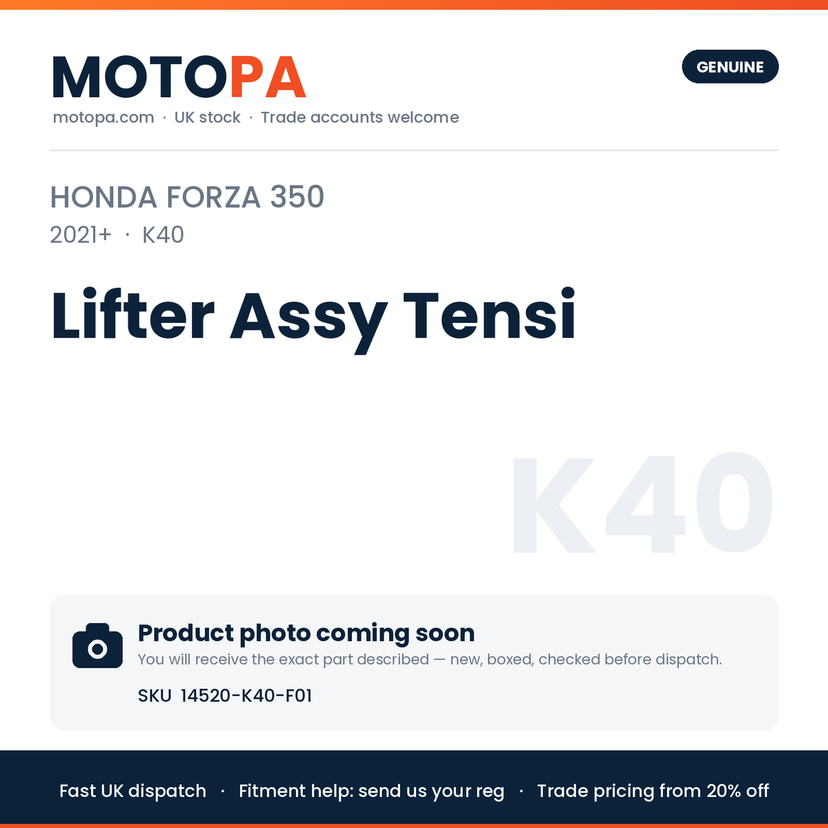 Genuine Honda Forza 350 2021+ Lifter Assy Tensi 14520-K40-F01 | SKU 14520-K40-F01 | photo coming soon