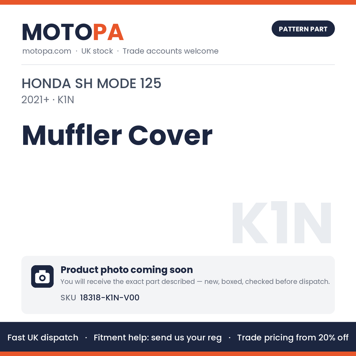 Fits Honda SH Mode 125 2021+ Muffler Cover 18318-K1N-V00 | MotoPa