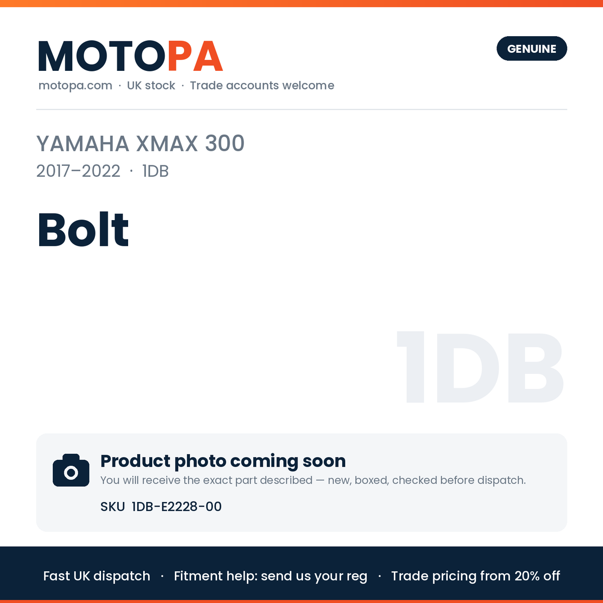 Genuine Yamaha XMAX 300 2017-2022 Bolt 1DB-E2228-00 | SKU 1DB-E2228-00 | photo coming soon