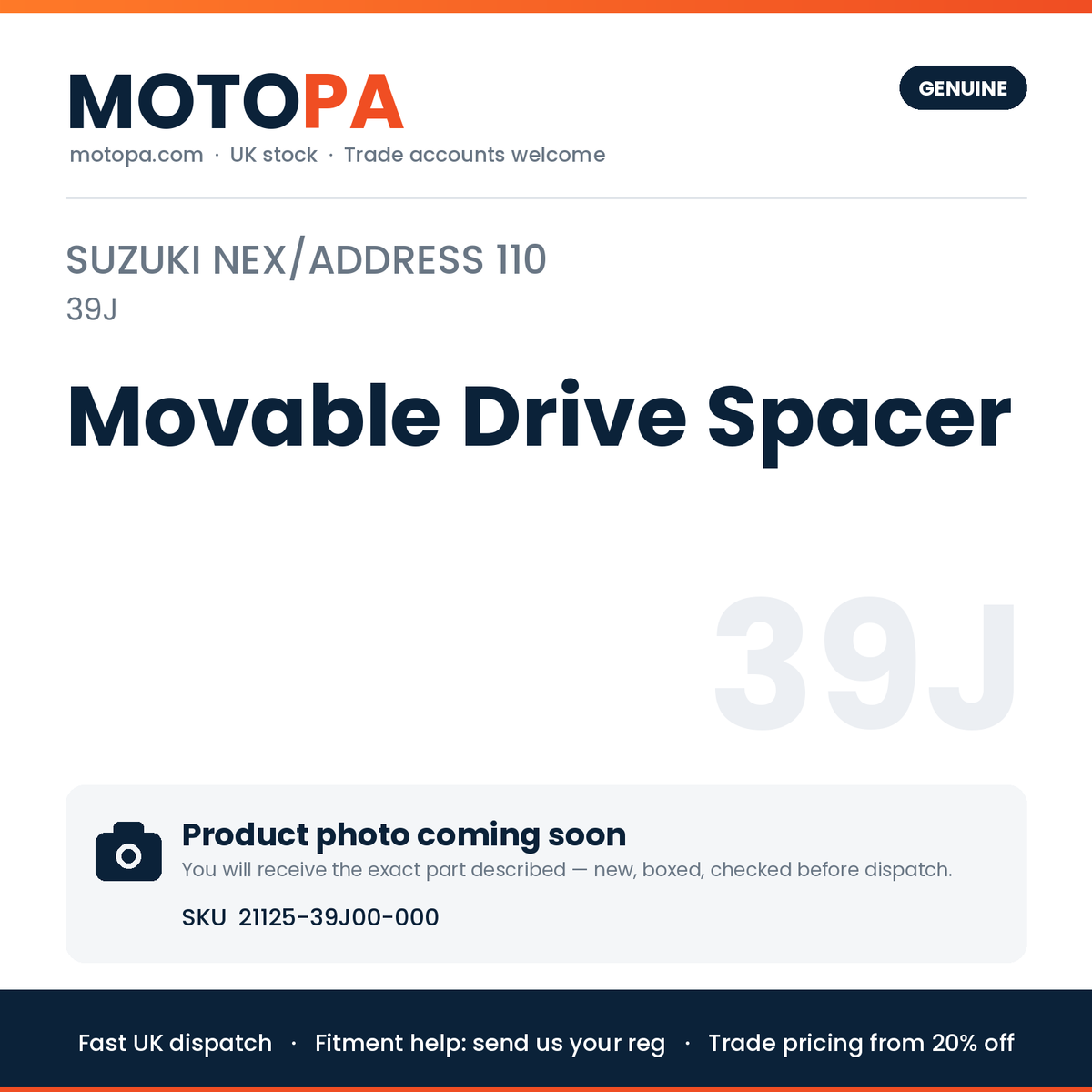 Suzuki Suzuki Nex/Address 110 (import) Movable Drive Spacer 21125-39J00-000 | SKU 21125-39J00-000 | photo coming soon