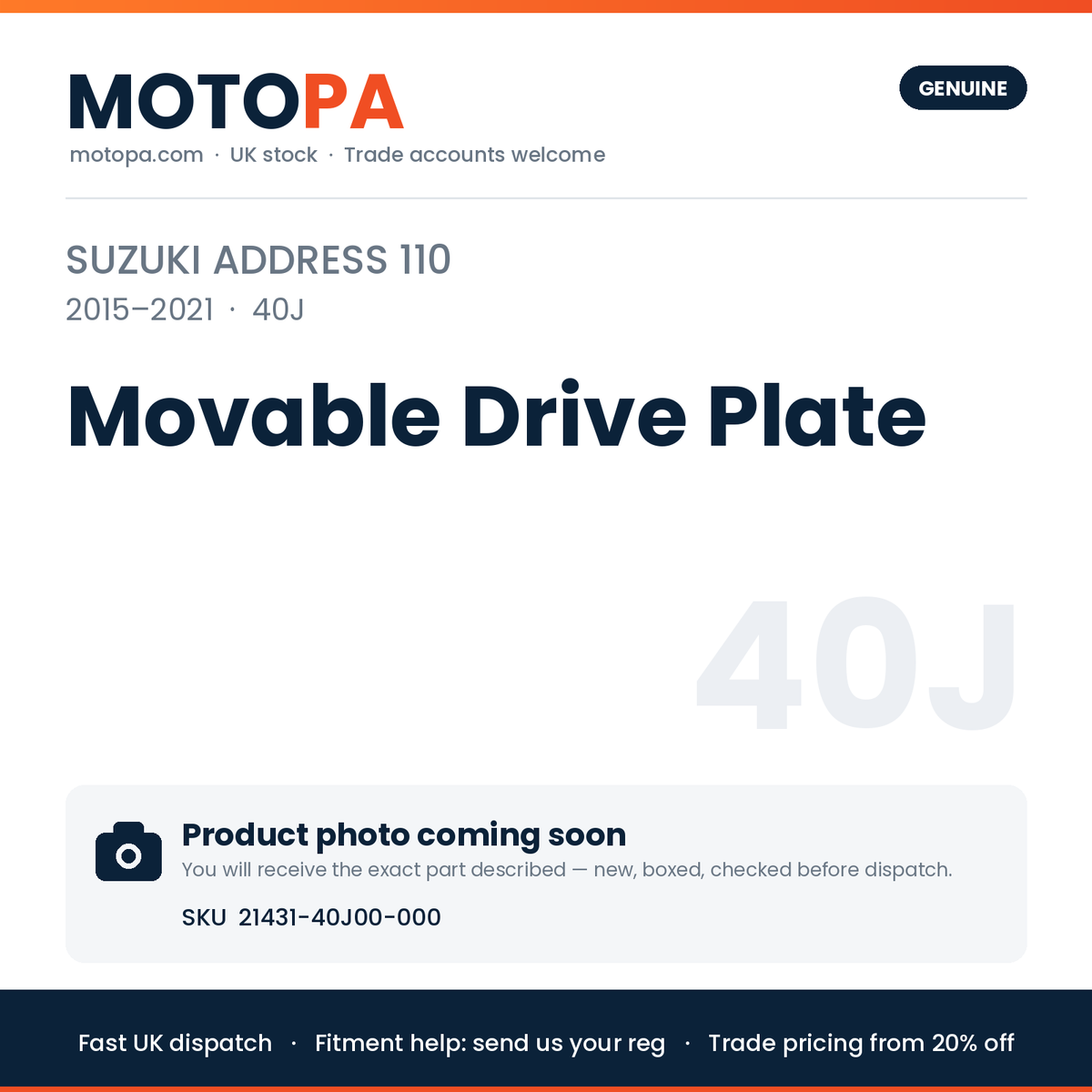 Genuine Suzuki Address 110 2015-2021 Movable Drive Plate 21431-40J00-000 | SKU 21431-40J00-000 | photo coming soon