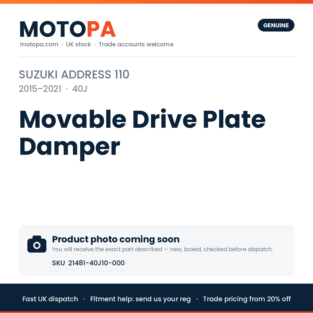 Genuine Suzuki Address 110 2015-2021 Movable Drive Plate Damper 21481-40J10-000 | SKU 21481-40J10-000 | photo coming soon