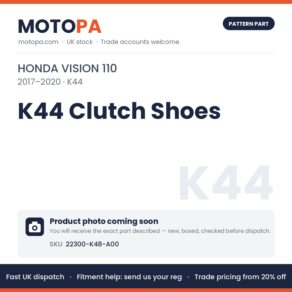 Fits Honda Vision 110 2017-2020 K44 Clutch Shoes 22300-K48-A00 | MotoPa