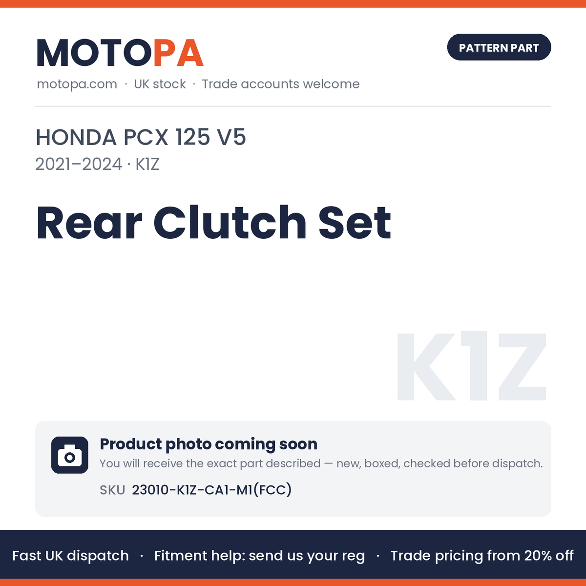 Fits Honda PCX 125 V5 2021-2024 Rear Clutch Set 23010-K1Z-CA1-M1(FCC) | MotoPa