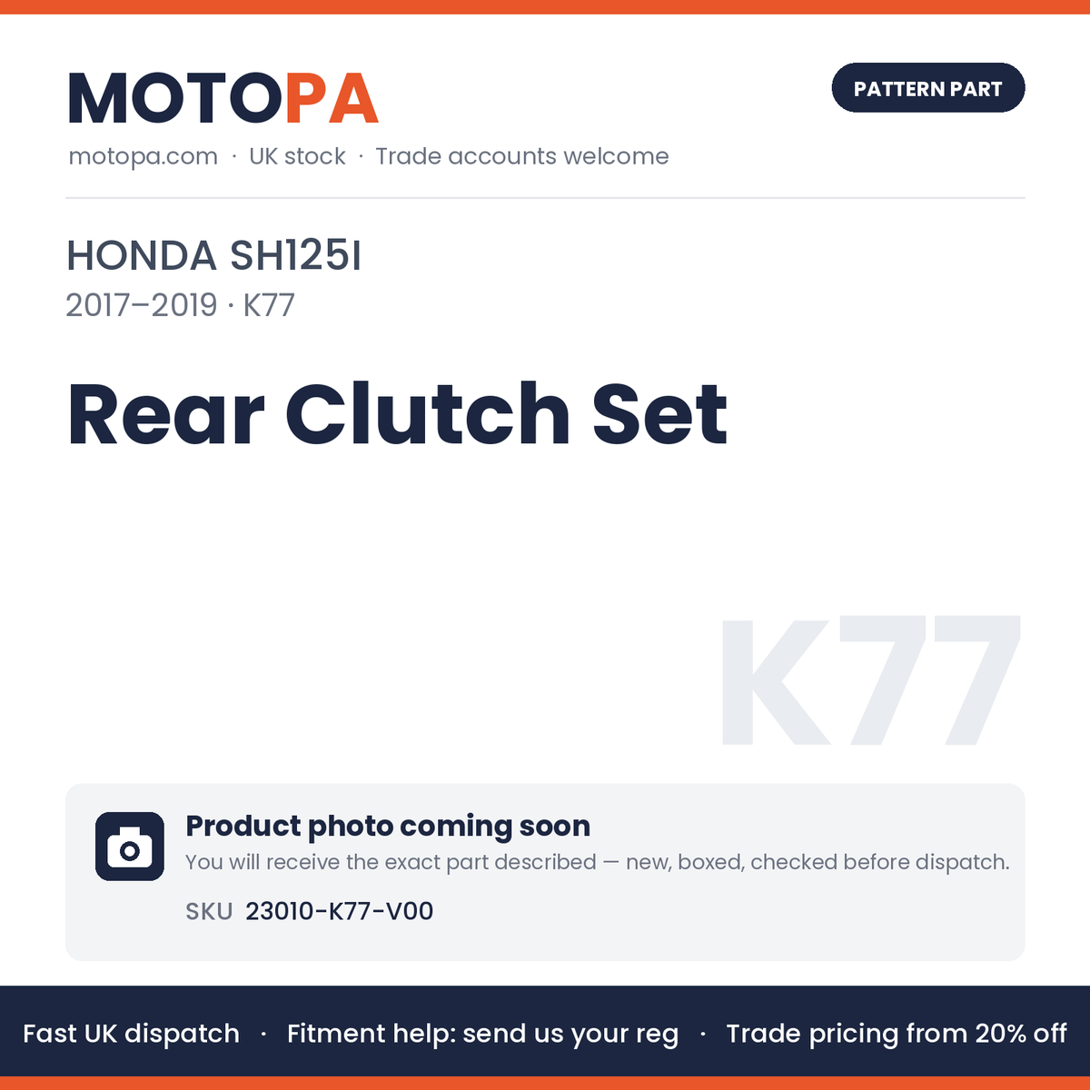 Fits Honda SH125i 2017-2019 Rear Clutch Set 23010-K77-V00 | MotoPa
