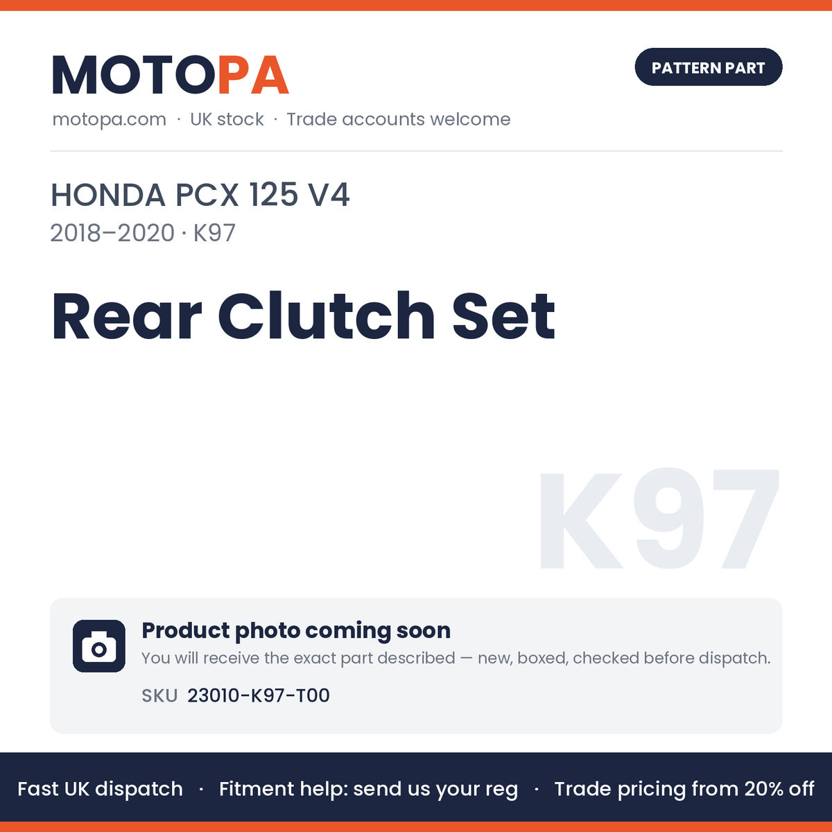 Fits Honda PCX 125 V4 2018-2020 Rear Clutch Set 23010-K97-T00 | MotoPa