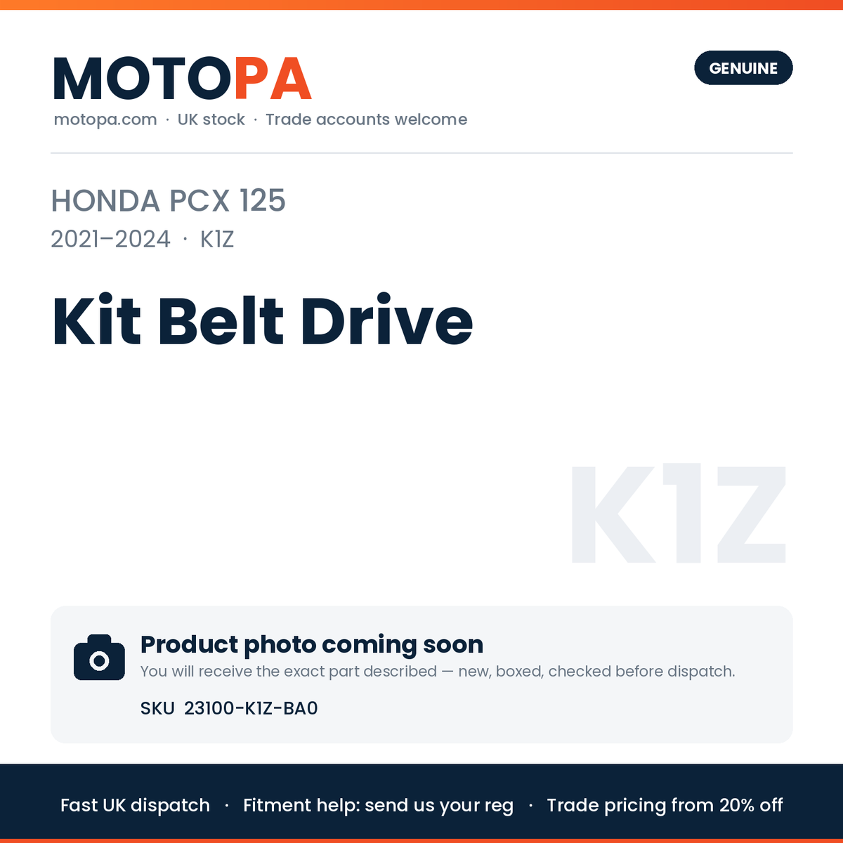 Genuine Honda PCX 125 2021-2024 Kit Belt Drive 23100-K1Z-BA0 | SKU 23100-K1Z-BA0 | photo coming soon
