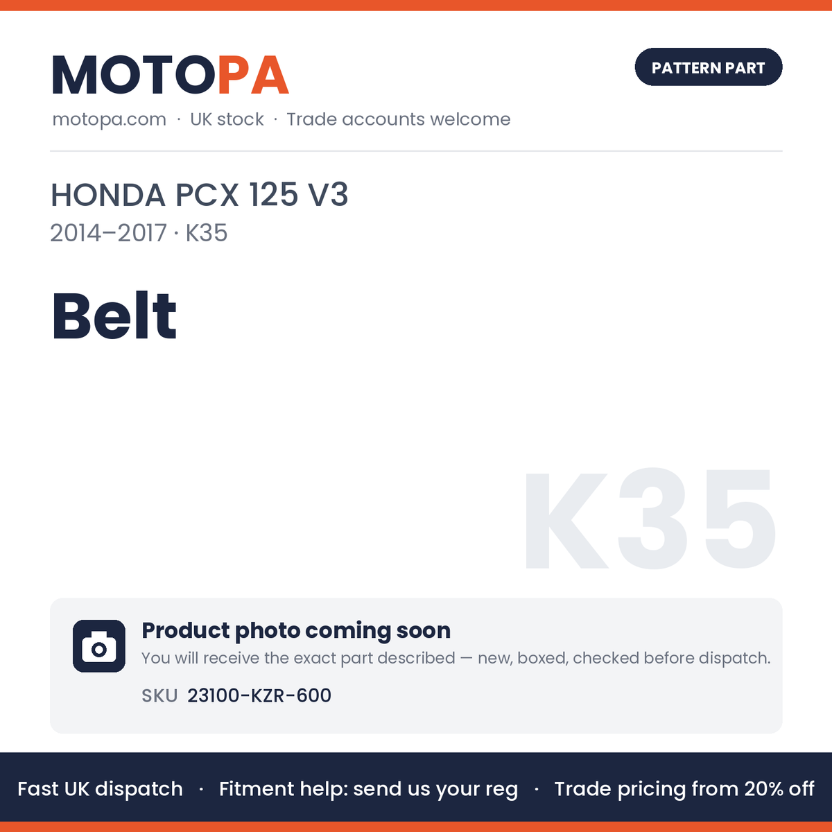 Fits Honda PCX 125 V3 2014-2017 Belt 23100-KZR-600 | MotoPa