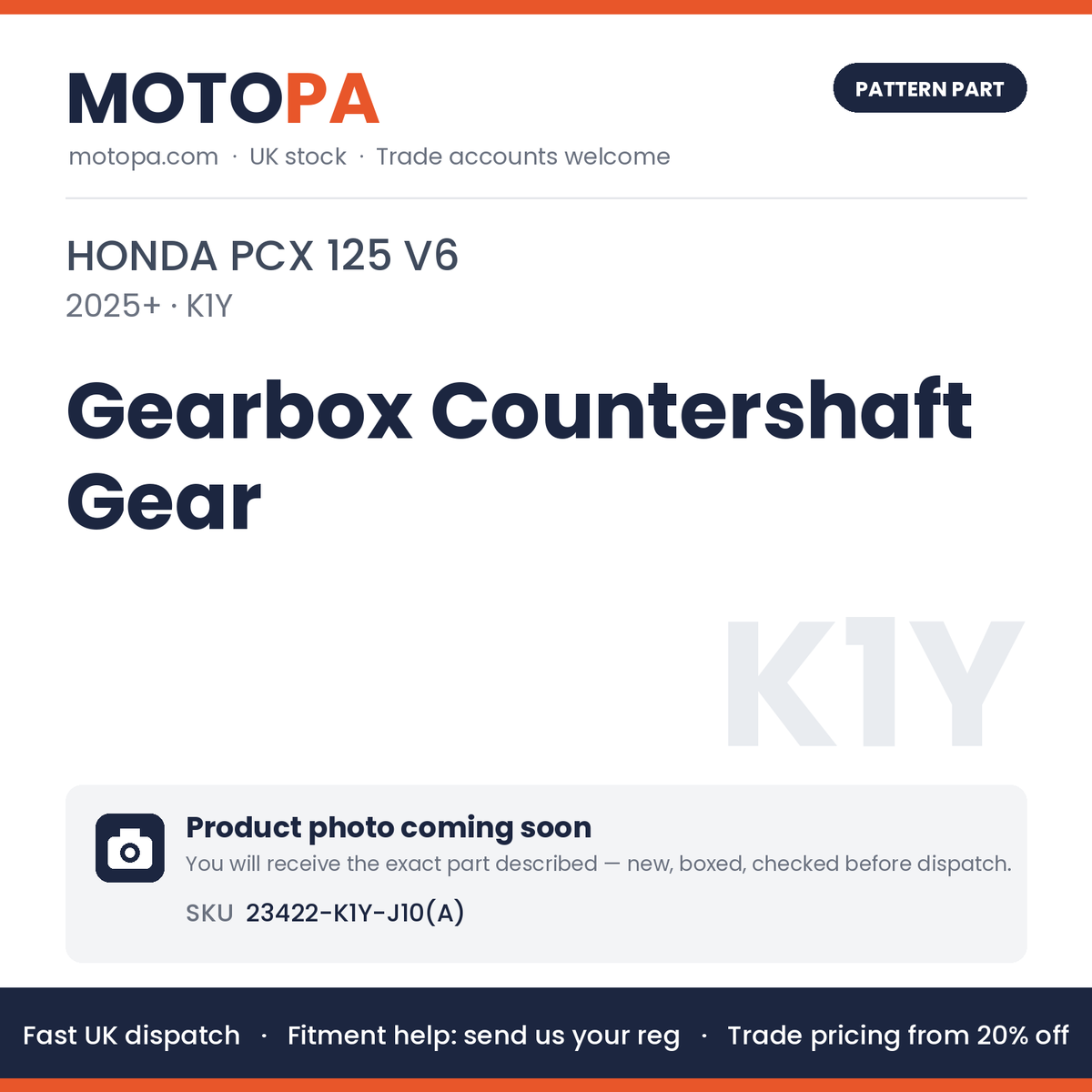 Fits Honda PCX 125 V6 2025+ Gearbox Countershaft Gear 23422-K1Y-J10(A) | MotoPa