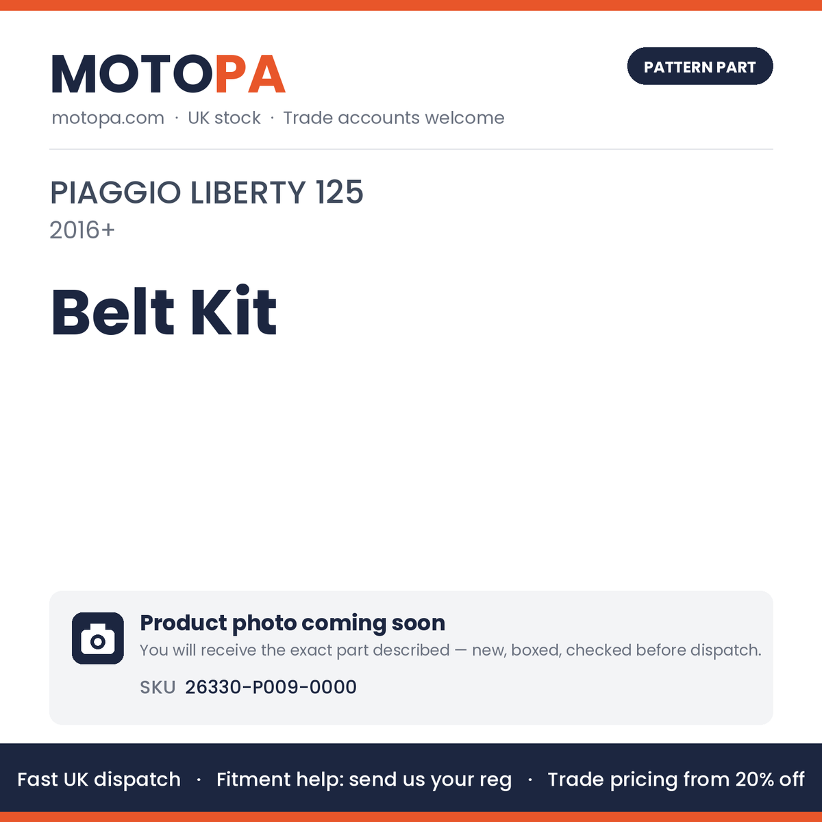Fits Piaggio Liberty 125 2016+ Belt Kit 26330-P009-0000 | MotoPa