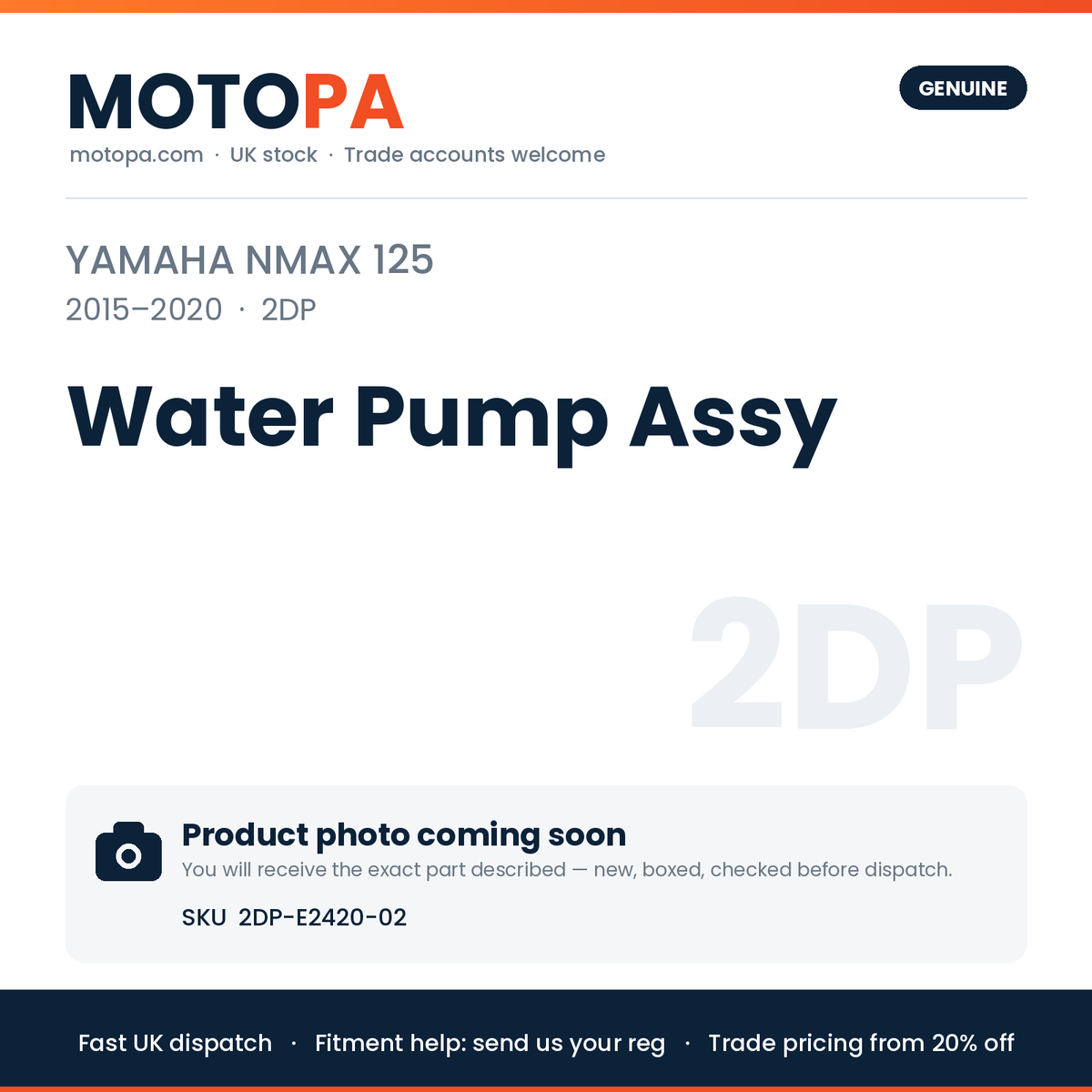 Genuine Yamaha NMAX 125 2015-2020 Water Pump Assy 2DP-E2420-02 | SKU 2DP-E2420-02 | photo coming soon