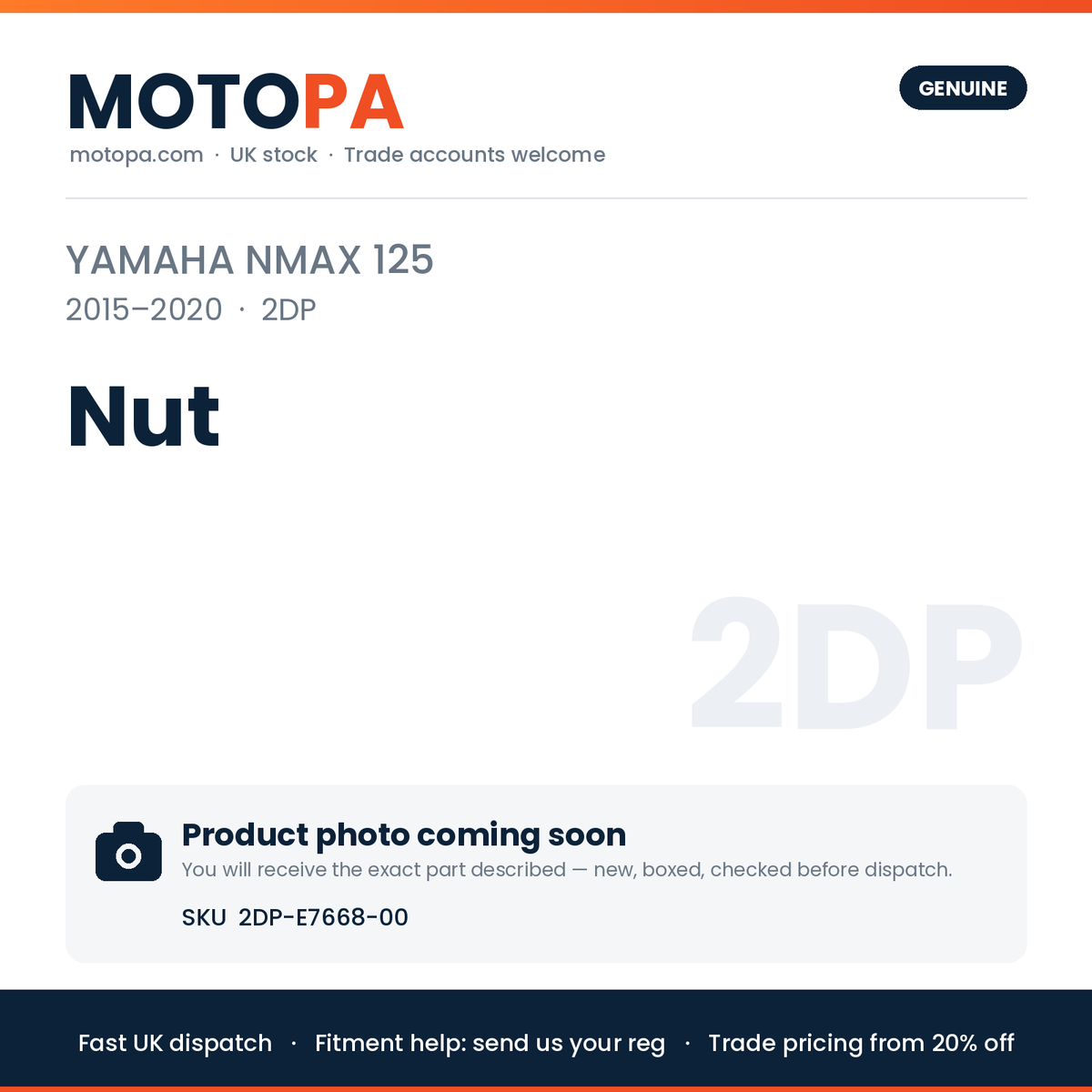 Genuine Yamaha NMAX 125 2015-2020 Nut 2DP-E7668-00 | SKU 2DP-E7668-00 | photo coming soon