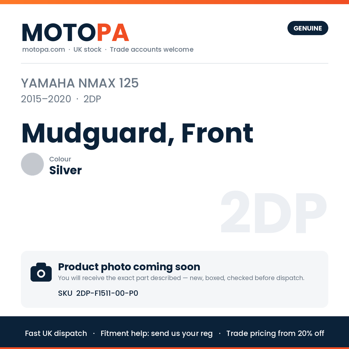 Genuine Yamaha NMAX 125 2015-2020 Mudguard, Front 2DP-F1511-00 | SKU 2DP-F1511-00-P0 | photo coming soon
