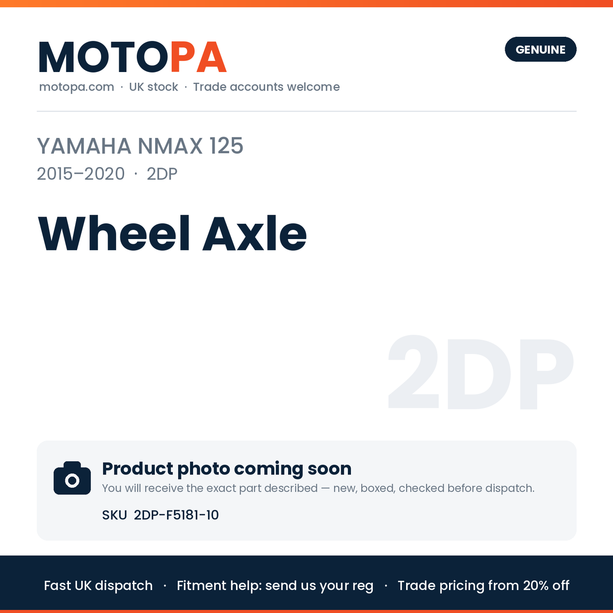 Genuine Yamaha NMAX 125 2015-2020 Wheel Axle 2DP-F5181-10 | SKU 2DP-F5181-10 | photo coming soon