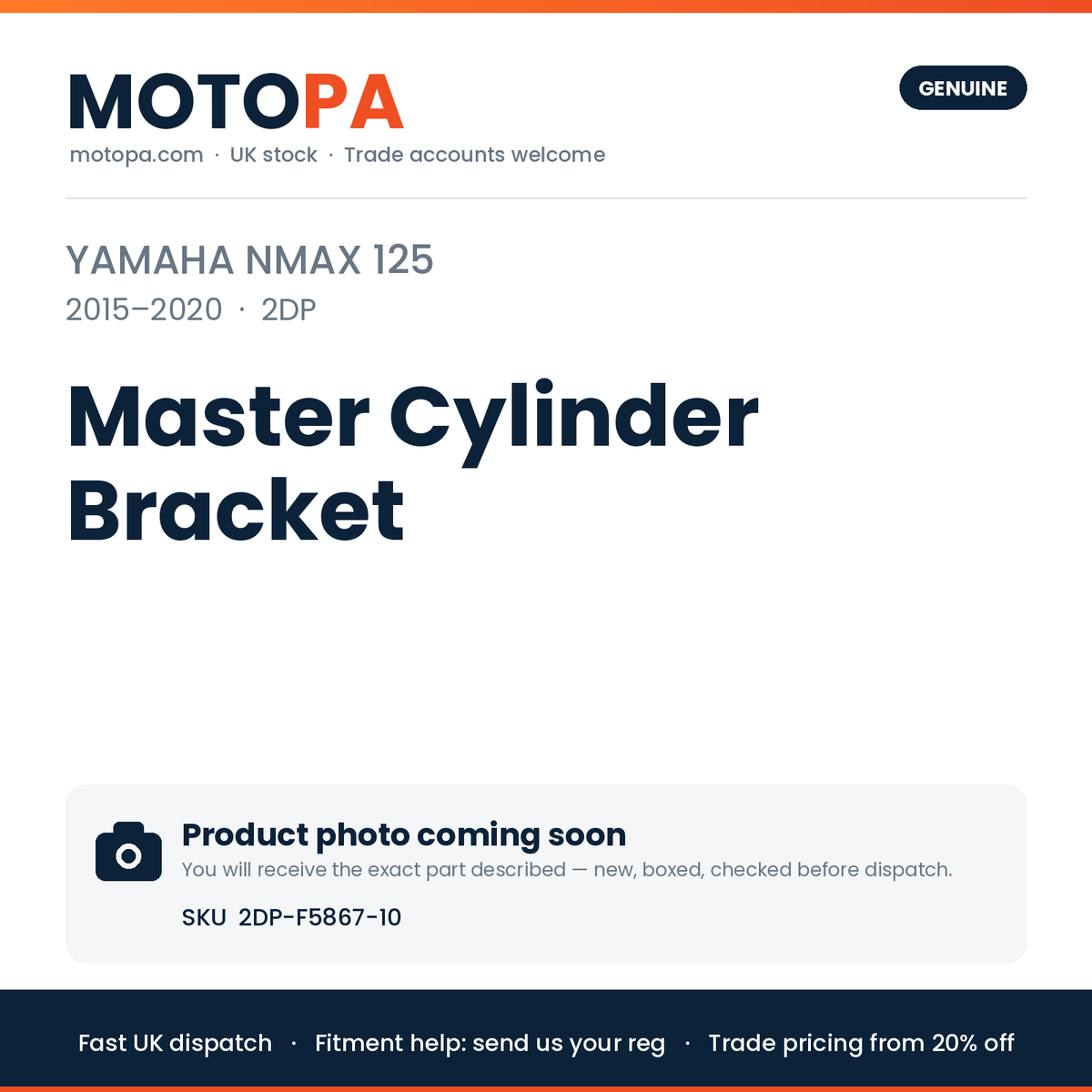 Genuine Yamaha NMAX 125 2015-2020 Master Cylinder Bracket 2DP-F5867-10 | SKU 2DP-F5867-10 | photo coming soon