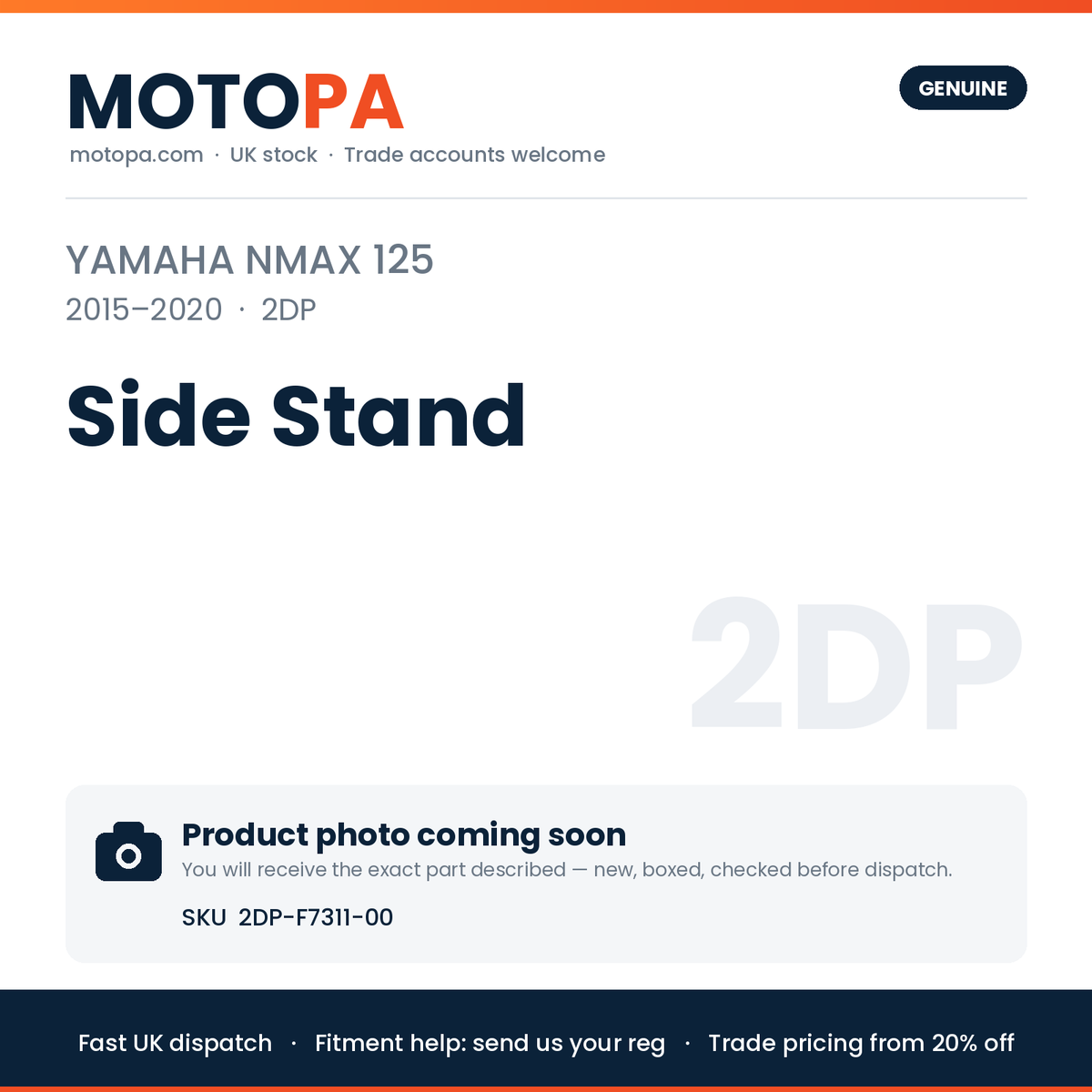 Genuine Yamaha NMAX 125 2015-2020 Side Stand 2DP-F7311-00 | SKU 2DP-F7311-00 | photo coming soon