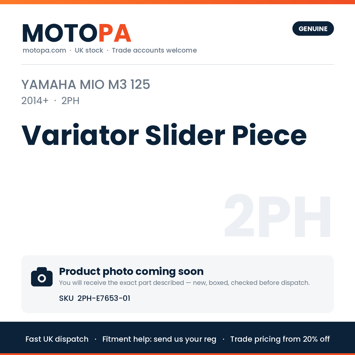 Genuine Yamaha Mio M3 125 (import) 2014+ Variator Slider Piece 2PH-E7653-01 | SKU 2PH-E7653-01 | photo coming soon