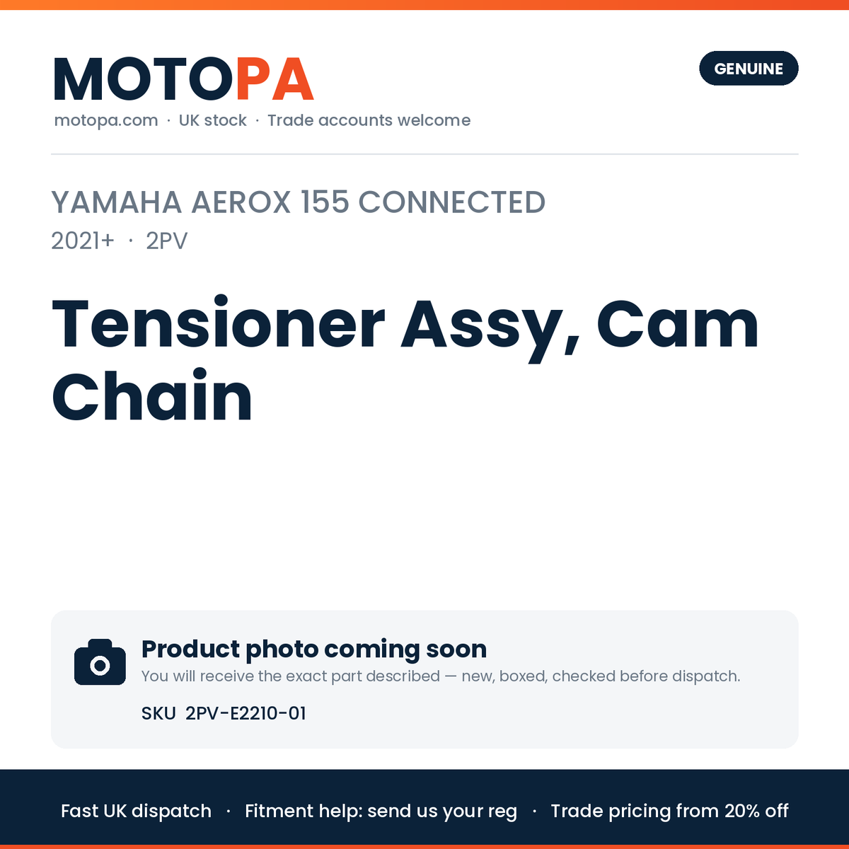 Yamaha Aerox 155 Connected (import) 2021+ Tensioner Assy, Cam Chain 2PV-E2210-01 | SKU 2PV-E2210-01 | photo coming soon